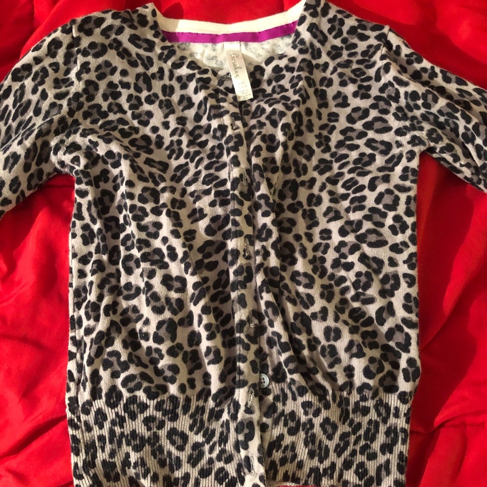 Girls gray leopard button down sweater